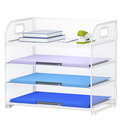 Marbrasse 4 Tier Paper Organizer Letter Tray - Mesh Desk File Organizer with Handle, Paper Sorter Organizer for Letter/A4 Office File Folder Holder (Black, 12.6" x 9.1" x 10.7")