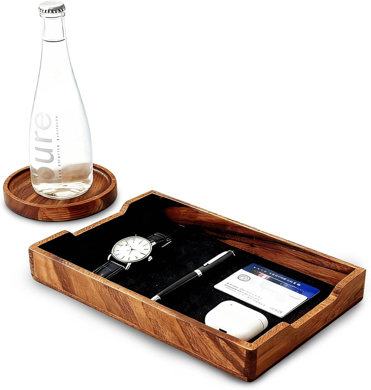 Walnut Desk Tray Organizer Drawer for Home Office, Desktop Accessories Wood Desk Organizer Tray for Keys, Pen, Watch