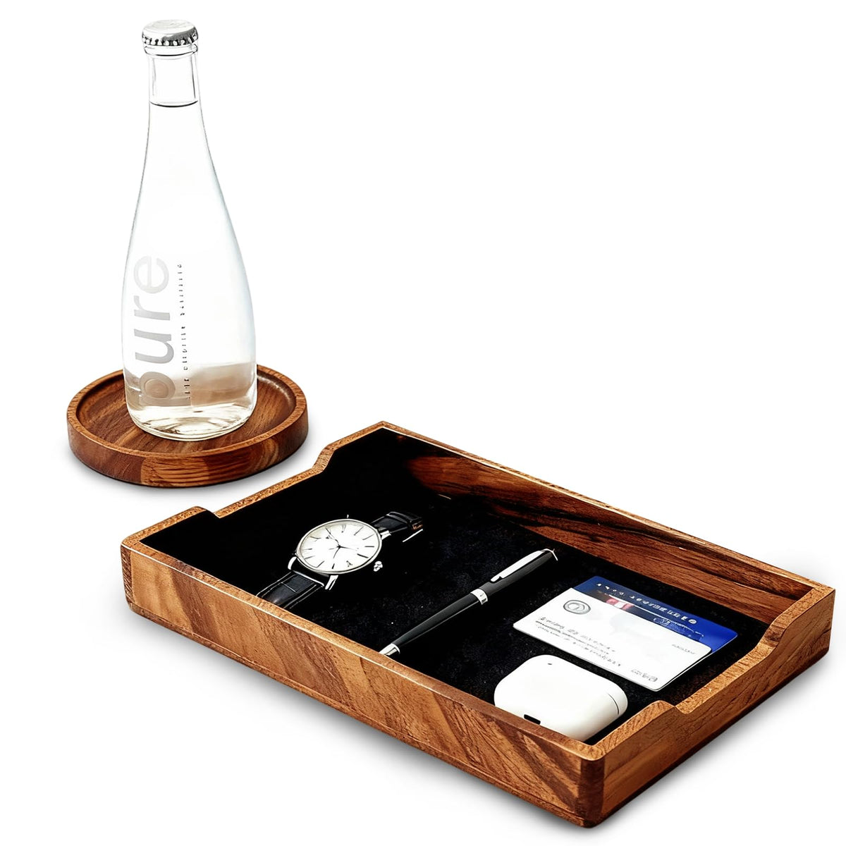 Walnut Desk Tray Organizer Drawer for Home Office, Desktop Accessories Wood Desk Organizer Tray for Keys, Pen, Watch