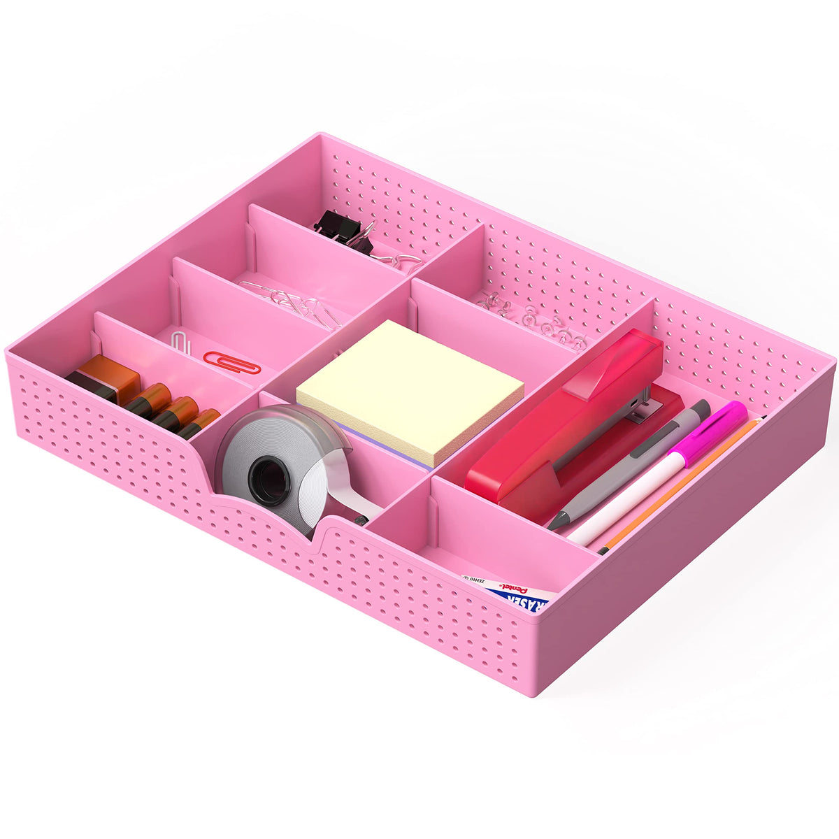 Simple Houseware Drawer Organizer Tray, 9 Adjustable Compartments, White