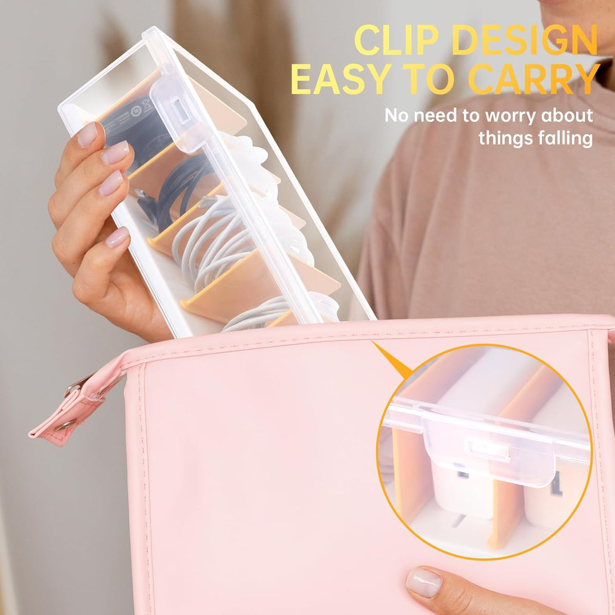 PAVSTINE 2 Pack Clear Cable Organizer Box with Lid and Adjustable Dividers