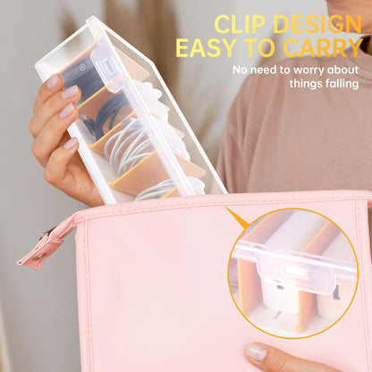 PAVSTINE 2 Pack Clear Cable Organizer Box with Lid and Adjustable Dividers