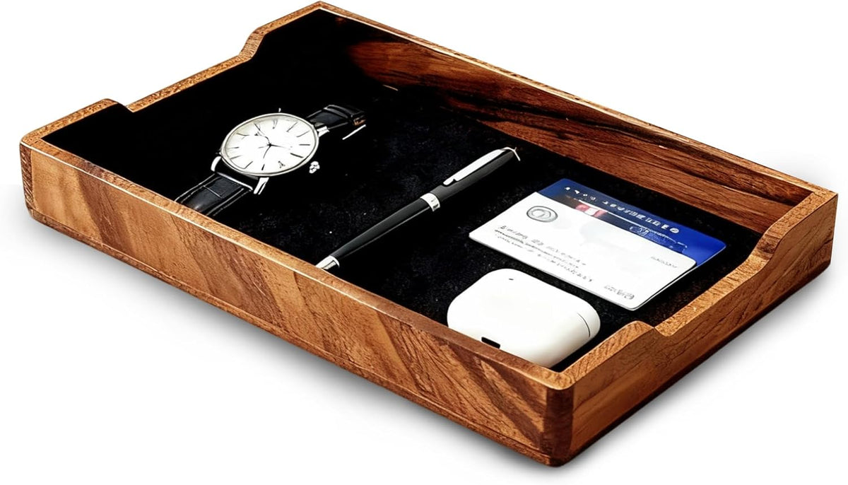 Walnut Desk Tray Organizer Drawer for Home Office, Desktop Accessories Wood Desk Organizer Tray for Keys, Pen, Watch