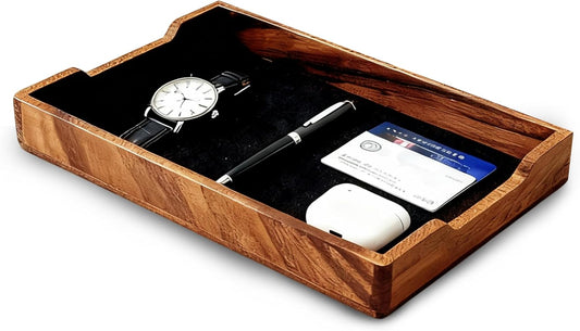 Walnut Desk Tray Organizer Drawer for Home Office, Desktop Accessories Wood Desk Organizer Tray for Keys, Pen, Watch