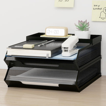 Natwind 2-Tier Stackable Metal Mesh Paper Organizer with Sliding Tray,Black