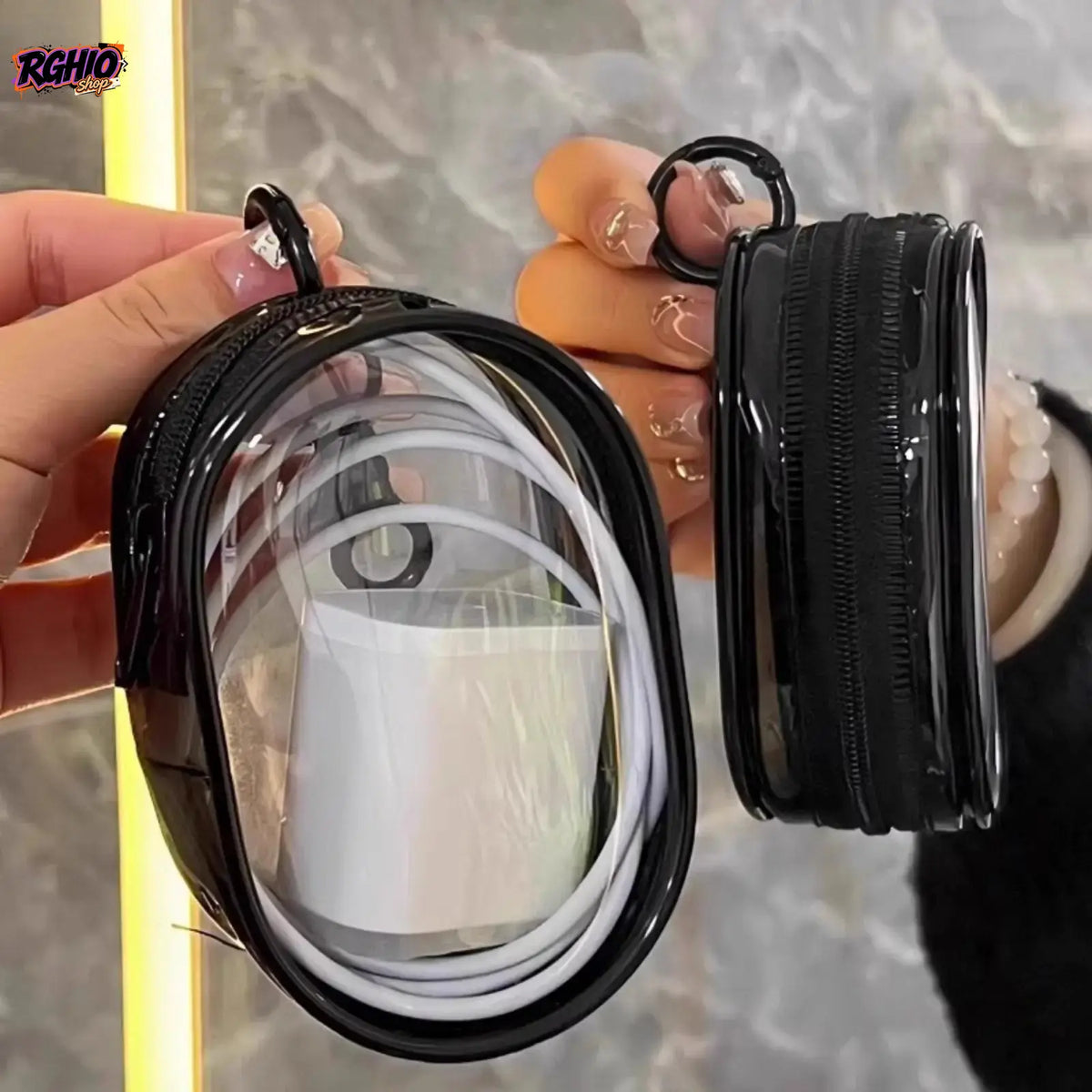 PVC Plastic Waterproof Cable Management Pouch with Hanging Hook - Compact Portable Organizer for Phone Cables, Chargers, Daily Essentials, Ideal for Business Trips, Daily Carry
