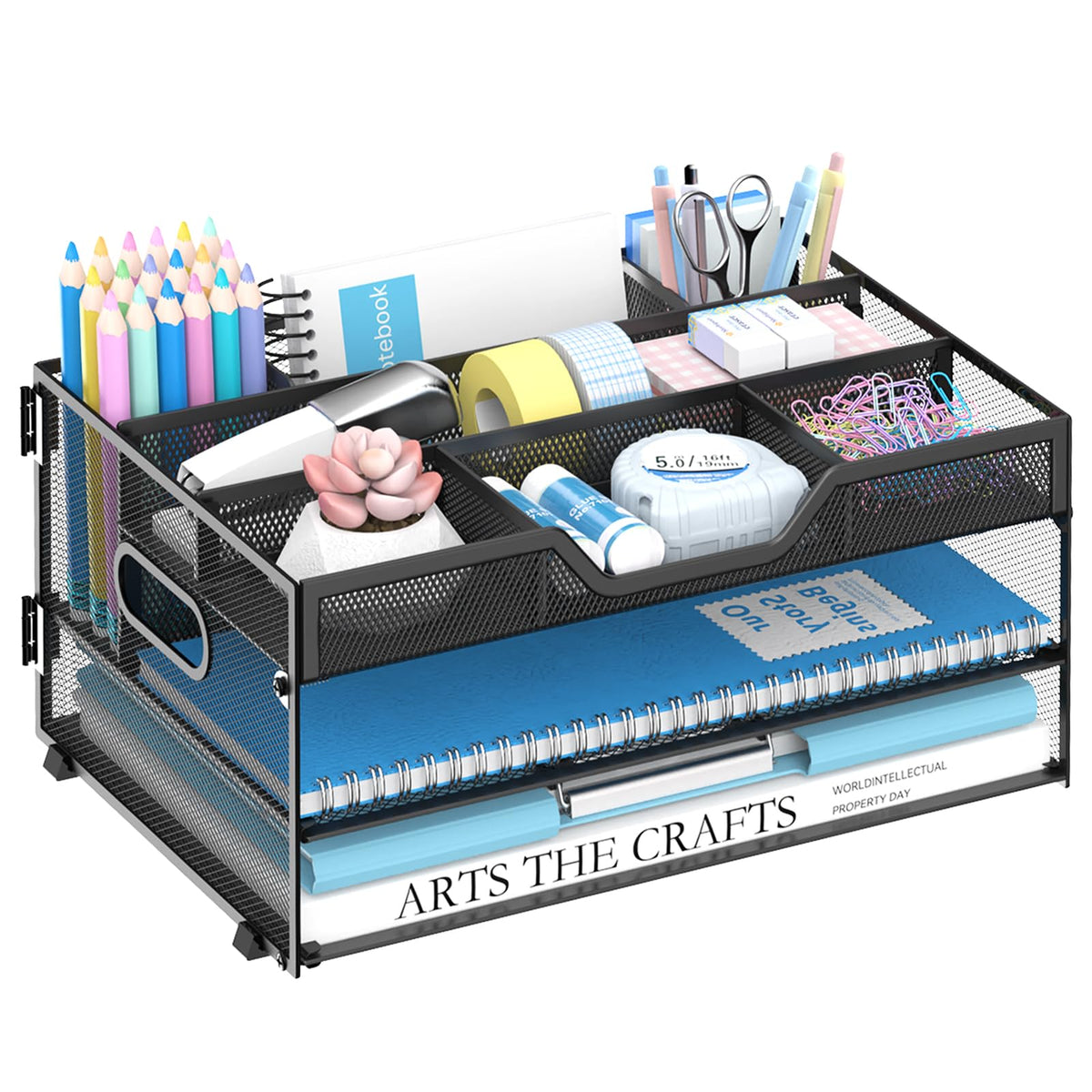 DALTACK 3 Tier Paper Organizer for Desk, Sliding Paper Trays, Black