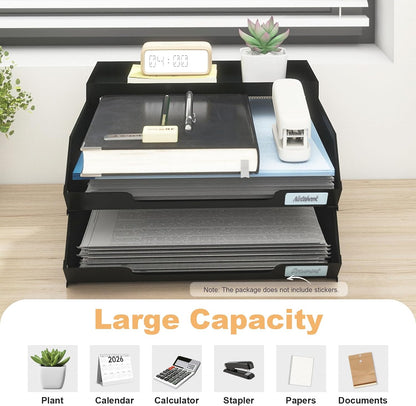 Natwind 2-Tier Stackable Metal Mesh Paper Organizer with Sliding Tray,Black