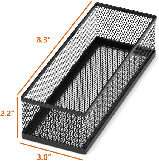 2 Pack Drawer Organizer for Desk, Small Office Supplies Pen Pencil holder, Metal Mesh Desktop Storage Trays for Office, Kitchen, Makeup, Vanity