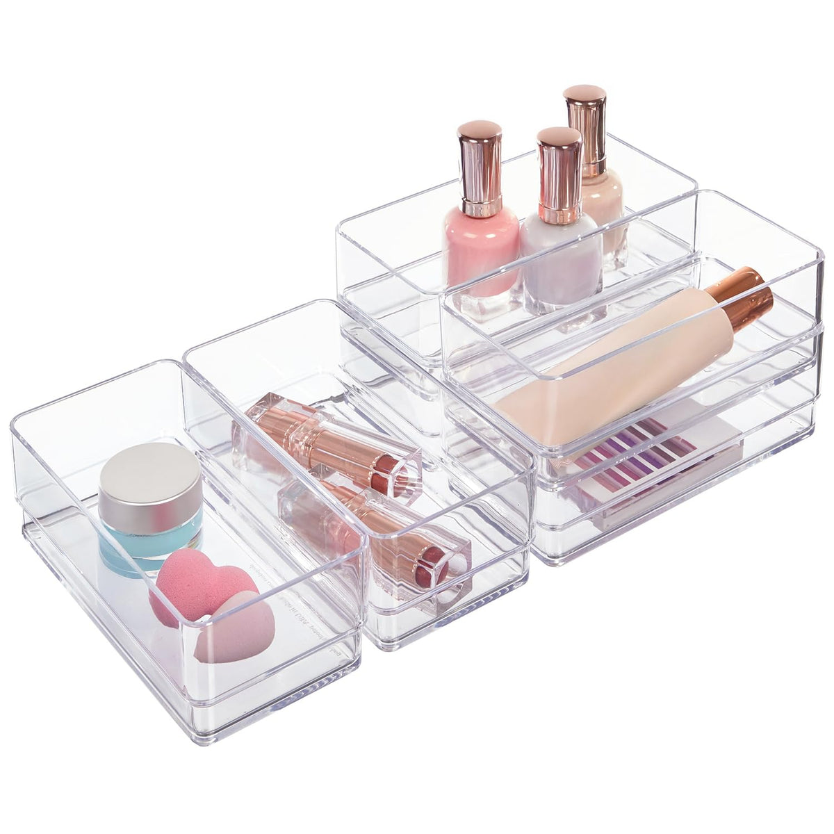 STORi SimpleSort 6-Piece Stackable Clear Drawer Organizer Set | 12" x 3" x 2" Rectangle Trays | Narrow Makeup Vanity Storage Bins and Office Desk Drawer Dividers | Made in USA