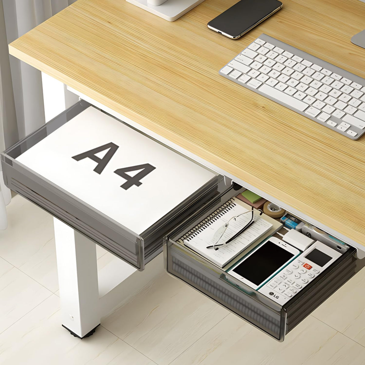SVNNELP Under Desk Table Drawer Storage Organizer,2 Pack Large & Medium Slide Out Desk Drawers - Hidden Desktop Organizer,Attachable Pencil Storage Tray Under Table(ML)