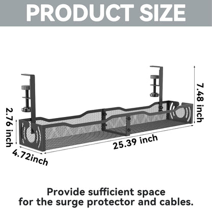 Cable Management, 25.3'' Under Desk Cable Management Tray No Drill