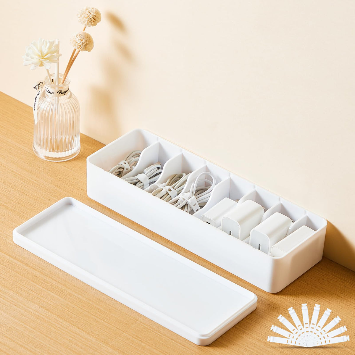 Tatuo Cord Organizer Box with Lid, Clear, 4 Pack