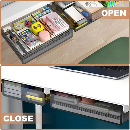 SVNNELP Under Desk Table Drawer Storage Organizer,2 Pack Large & Medium Slide Out Desk Drawers - Hidden Desktop Organizer,Attachable Pencil Storage Tray Under Table(ML)
