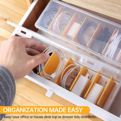 PAVSTINE 2 Pack Clear Cable Organizer Box with Lid and Adjustable Dividers