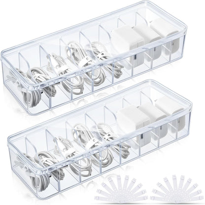 Tatuo Cord Organizer Box with Lid, Clear, 2 Pack