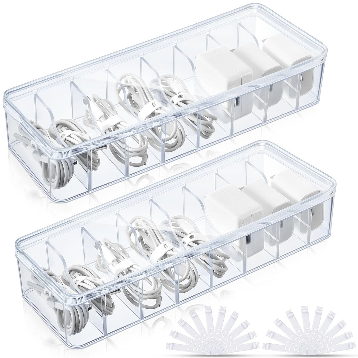 Tatuo Cord Organizer Box with Lid, Clear, 4 Pack