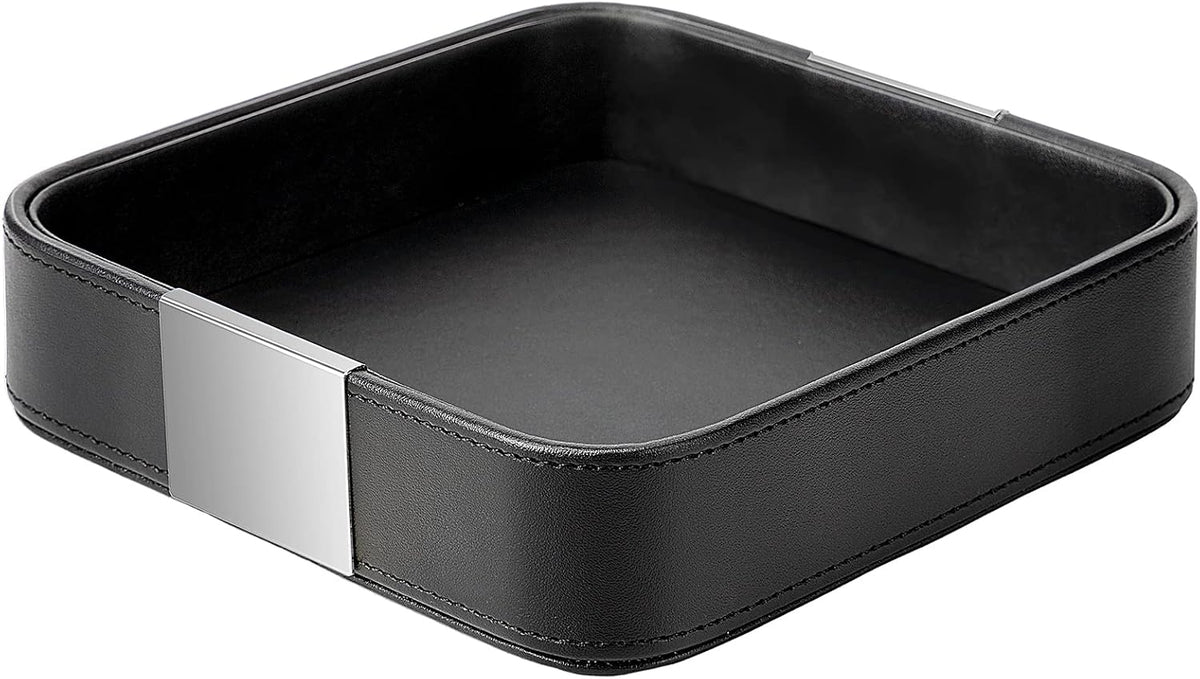 SANZIE Leather Tray Desktop Storage, Trinket Catchall Tray (Black)