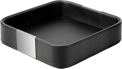 SANZIE Leather Tray Desktop Storage, Trinket Catchall Tray (Black)