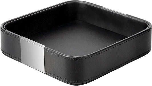 SANZIE Leather Tray Desktop Storage, Trinket Catchall Tray (Black)