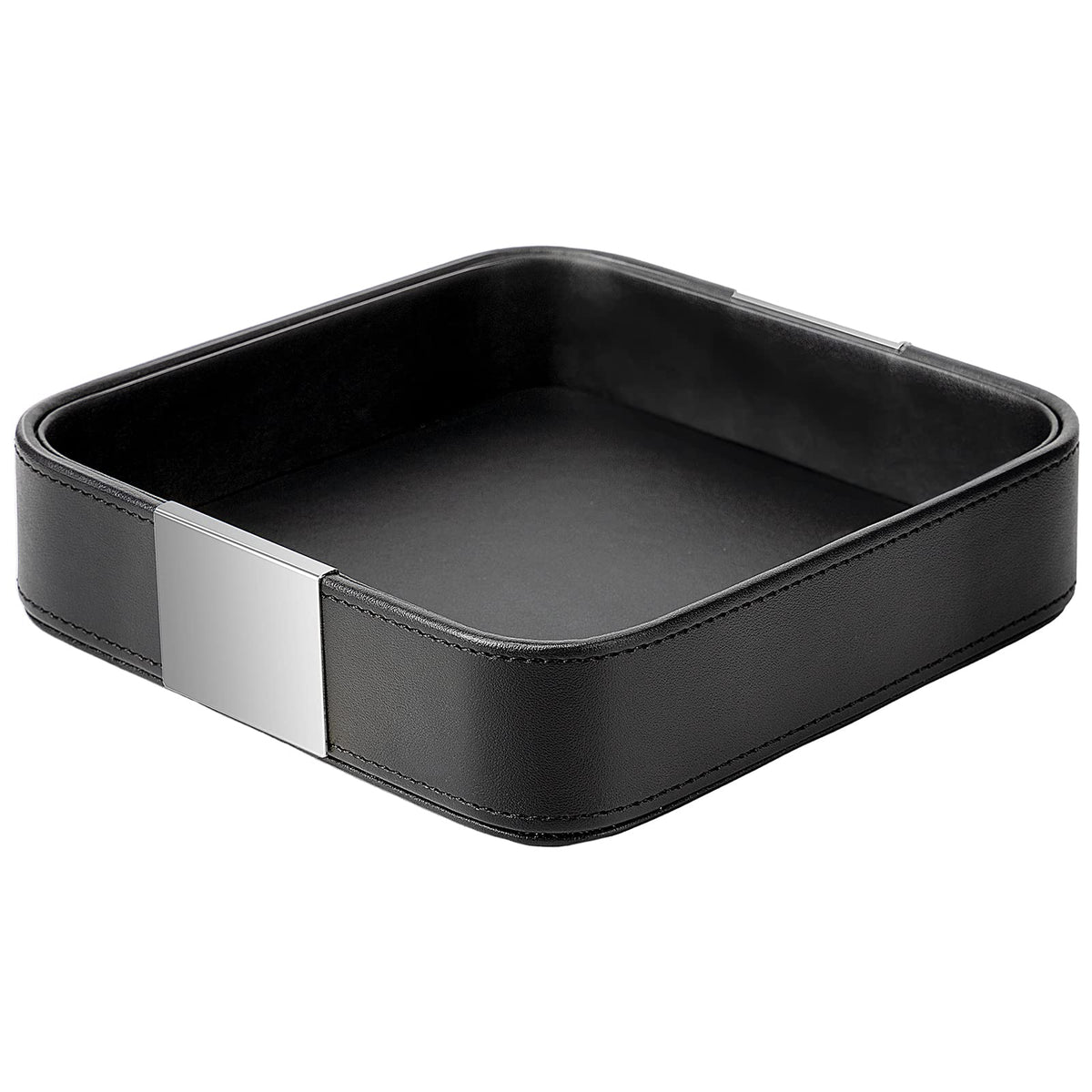 SANZIE Leather Tray Desktop Storage, Trinket Catchall Tray (Black)
