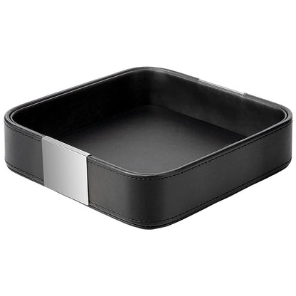 SANZIE Leather Tray Desktop Storage, Trinket Catchall Tray (Black)