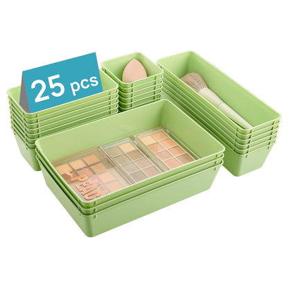 Vtopmart 72 PCS Clear Plastic Drawer Organizers Set, 4-Size Versatile Bathroom and Vanity Organizer Trays, Non-Slip Storage Containers for Makeup, Jewelries, Bedroom，Kitchen Utensils and Office