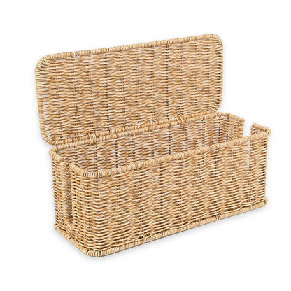 Cable Management Box, Handmade Rattan Cord Organizer for Power Strip