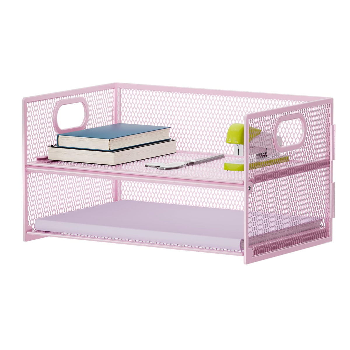 Marbrasse 2 Tier Paper Organizer Letter Tray, Mesh File Organizer with Handle, Paper Sorter Desk Organizer for Home Office Supplies - Black