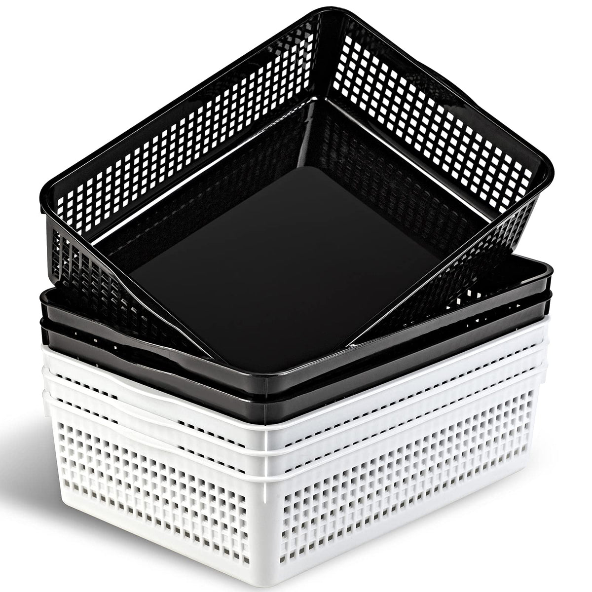Eslite A4 Size Plastic Storage Basket,Desktop File Paper Letter Organizer Tray, 6-Packs (White)