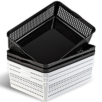 Eslite A4 Size Plastic Storage Basket,Desktop File Paper Letter Organizer Tray, 6-Packs (White)