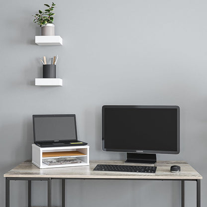 Ballucci File Organizer, 2-Tier Document Paper Sorter, Stackable Wood Desk Organizer Mail Holder, Monitor Stand with Storage Shelves, White