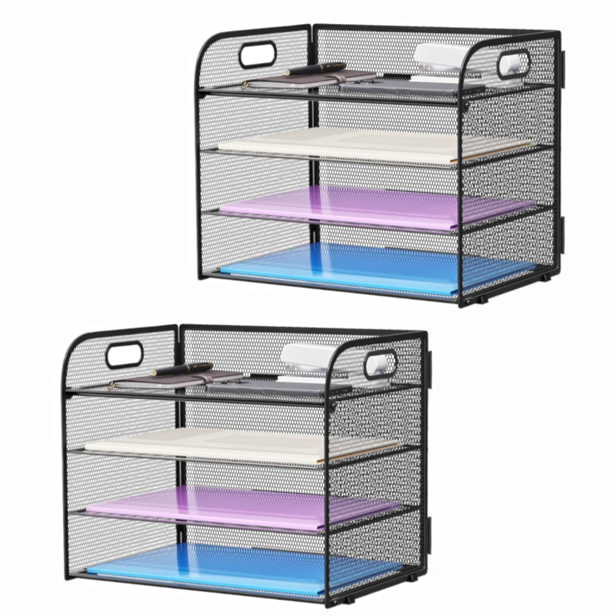 Marbrasse 4 Tier Paper Organizer Letter Tray - Mesh Desk File Organizer with Handle, Paper Sorter Organizer for Letter/A4 Office File Folder Holder (Black, 12.6" x 9.1" x 10.7")