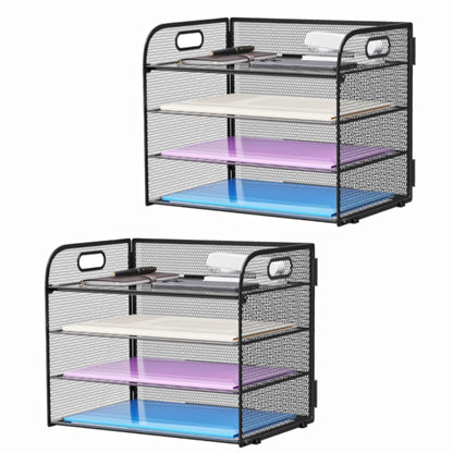 Marbrasse 4 Tier Paper Organizer Letter Tray - Mesh Desk File Organizer with Handle, Paper Sorter Organizer for Letter/A4 Office File Folder Holder (Black, 12.6" x 9.1" x 10.7")