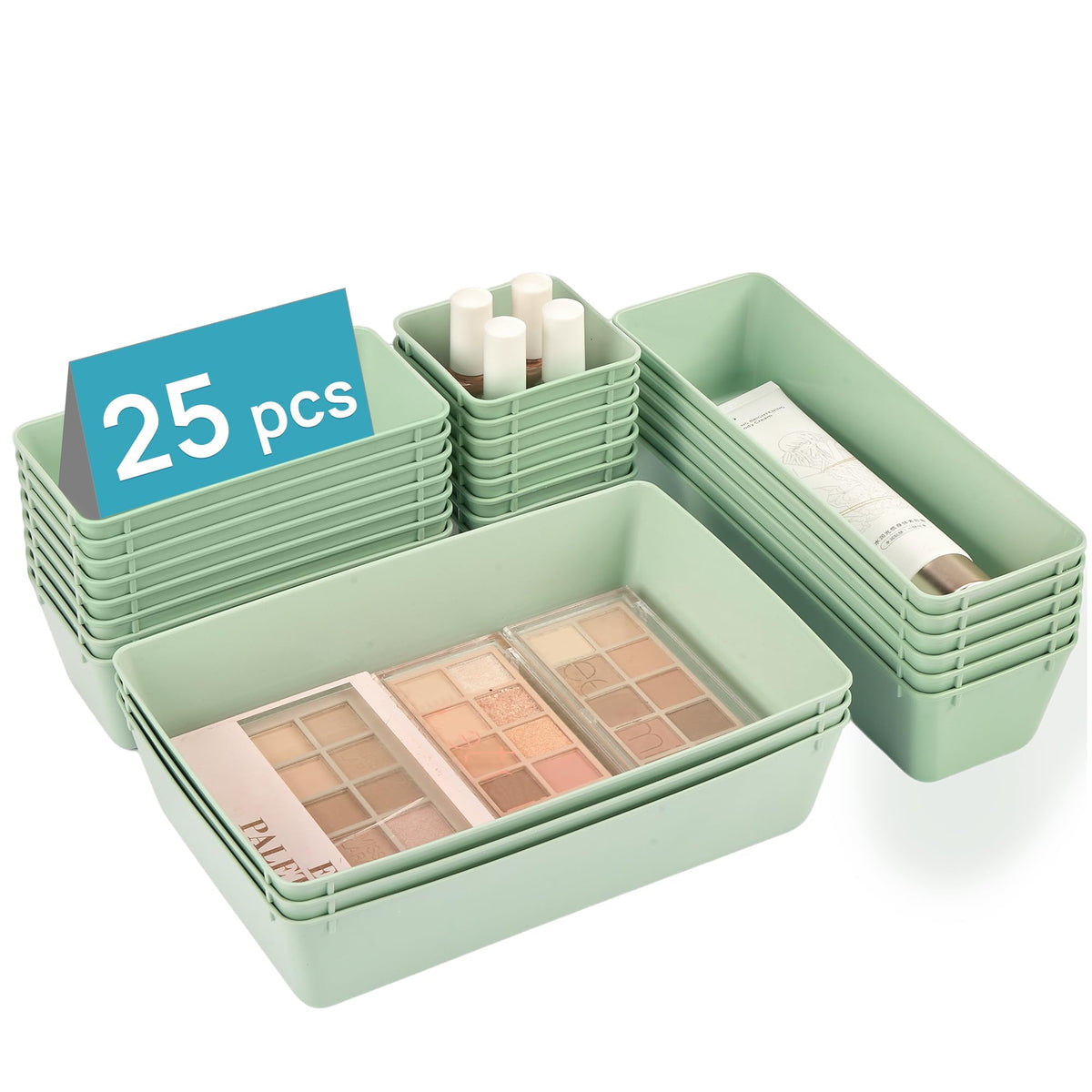 Vtopmart 72 PCS Clear Plastic Drawer Organizers Set, 4-Size Versatile Bathroom and Vanity Organizer Trays, Non-Slip Storage Containers for Makeup, Jewelries, Bedroom，Kitchen Utensils and Office