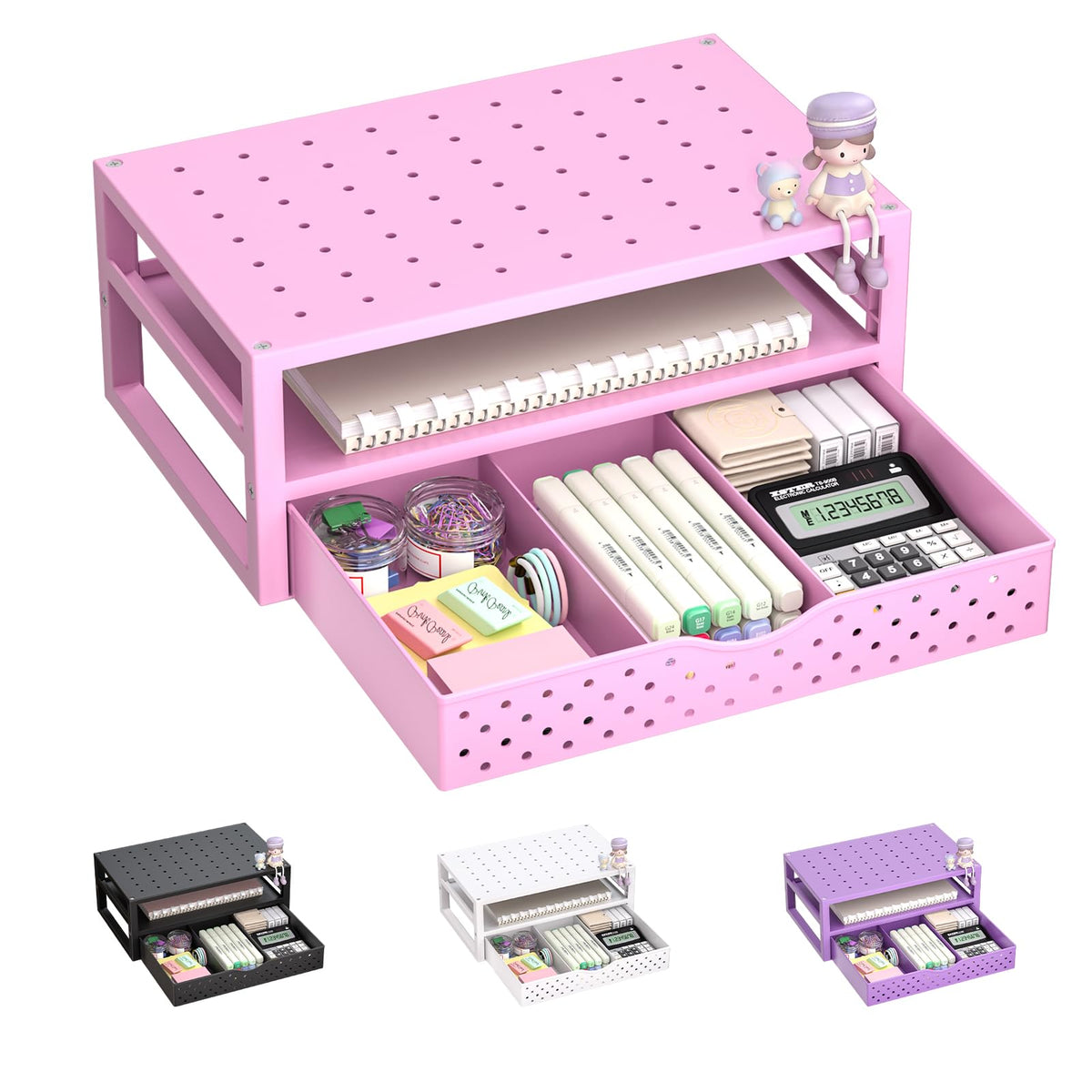 WALI Desk File Organizer, 4 Tier Desktop Paper Letter Tray Organizer with Drawer and 2 Pen Holders, Office Desk Accessories & Workspace Organizers for Office, Home Supplies(DO005DH-B), 1 Pack, Black