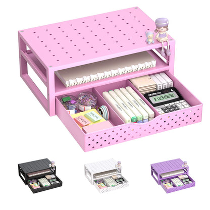 WALI Desk File Organizer, 4 Tier Desktop Paper Letter Tray Organizer with Drawer and 2 Pen Holders, Office Desk Accessories & Workspace Organizers for Office, Home Supplies(DO005DH-B), 1 Pack, Black