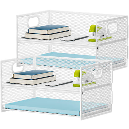 Marbrasse 2 Tier Paper Organizer Letter Tray, Mesh File Organizer with Handle, Paper Sorter Desk Organizer for Home Office Supplies - Black