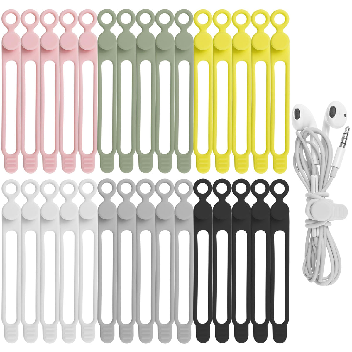 24Pcs Silicone Cable Ties, Cord Organizer Cable Management-Multi