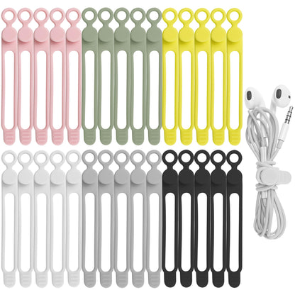 24Pcs Silicone Cable Ties, Cord Organizer Cable Management-Multi