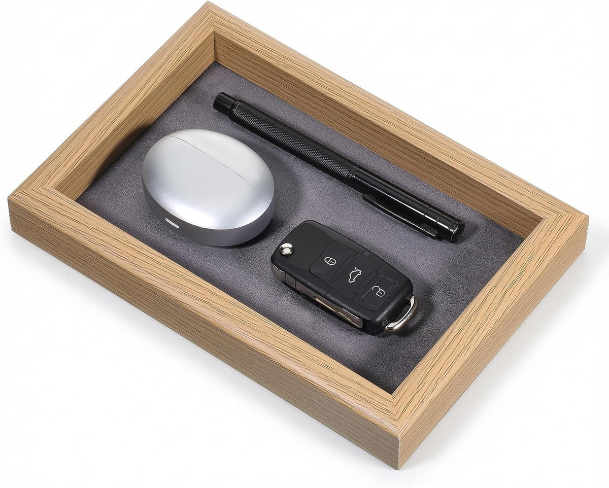 Wood Desk Organizer Tray, Felt Lined Wood Desk Tray Non Slip Letter Tray Display Wooden Inbox Desk Storage Tray for Pens Keys Watch Magazines Home and Office Workspace Organization Accessories
