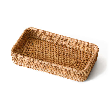 Rattan Serving Tray,Rectangle Wicker Storage Basket Set of 3 for Organizing