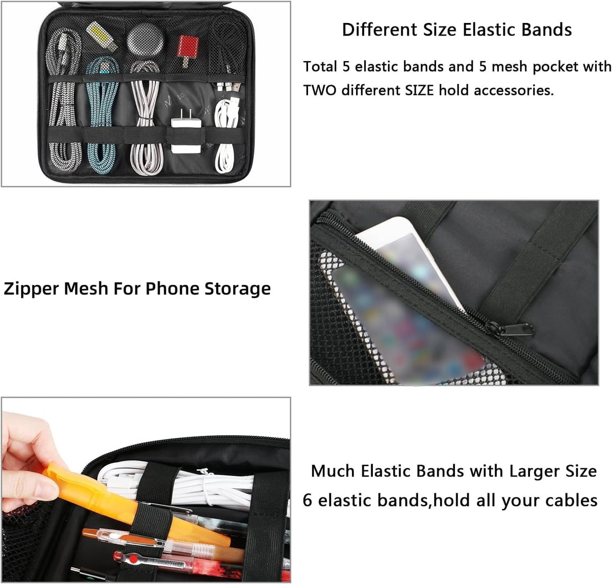 MATEIN Electronics Organizer Travel Case, Cable Organizer Bag, Black