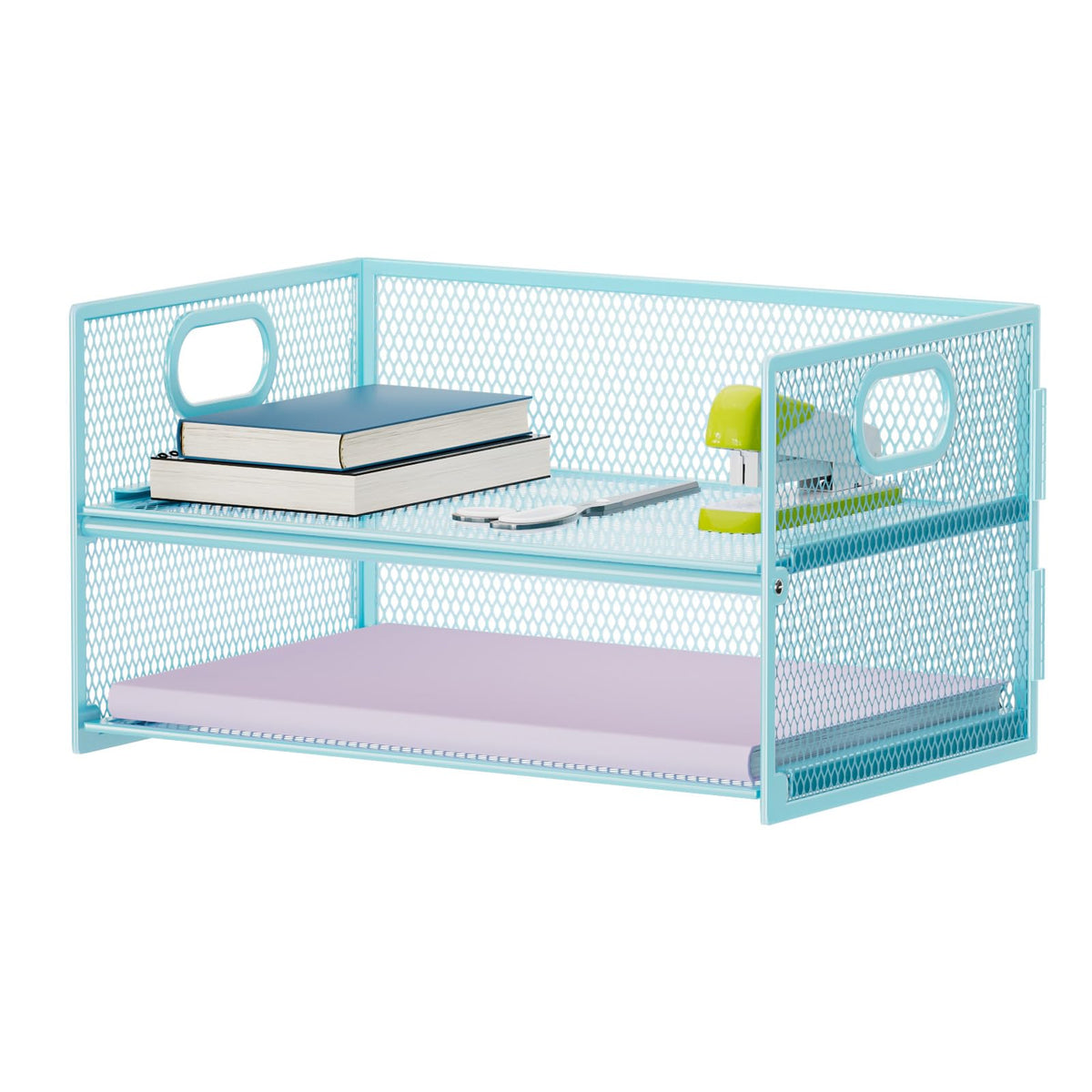 Marbrasse 2 Tier Paper Organizer Letter Tray, Mesh File Organizer with Handle, Paper Sorter Desk Organizer for Home Office Supplies - Black
