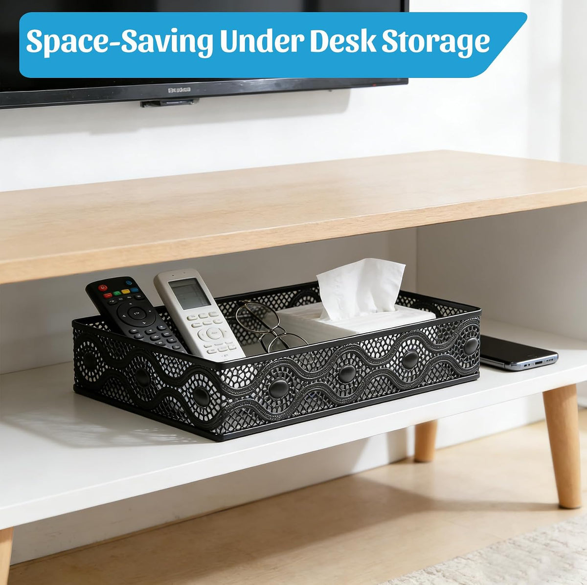 Desk Paper Tray Organizer, Metal Mesh Storage Basket for Office Home