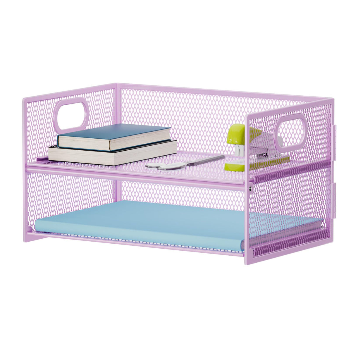 Marbrasse 2 Tier Paper Organizer Letter Tray, Mesh File Organizer with Handle, Paper Sorter Desk Organizer for Home Office Supplies - Black