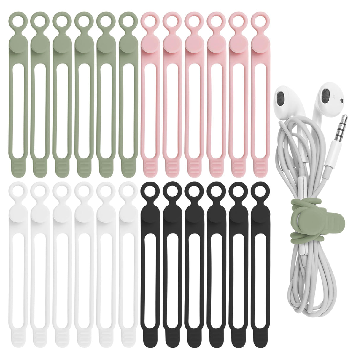 24Pcs Silicone Cable Ties, Cord Organizer Cable Management-Multi