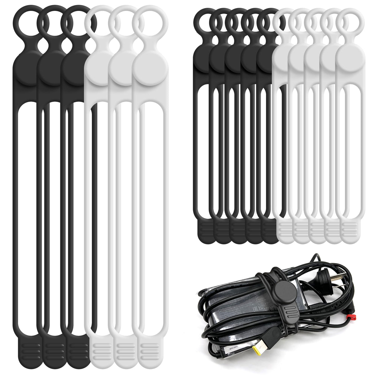 24Pcs Silicone Cable Ties, Cord Organizer Cable Management-Multi