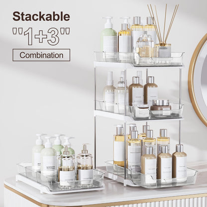 Delamu 2-Tier Multi-Purpose Bathroom Under Sink Organizers and Storage, Stackable Kitchen Pantry Organization, Pull Out Medicine Cabinet Organizer with Movable Dividers, White, 2 Pack