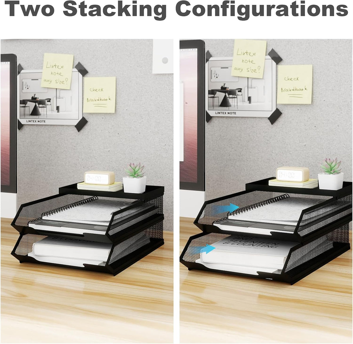 Natwind 2-Tier Stackable Metal Mesh Paper Organizer with Sliding Tray,Black